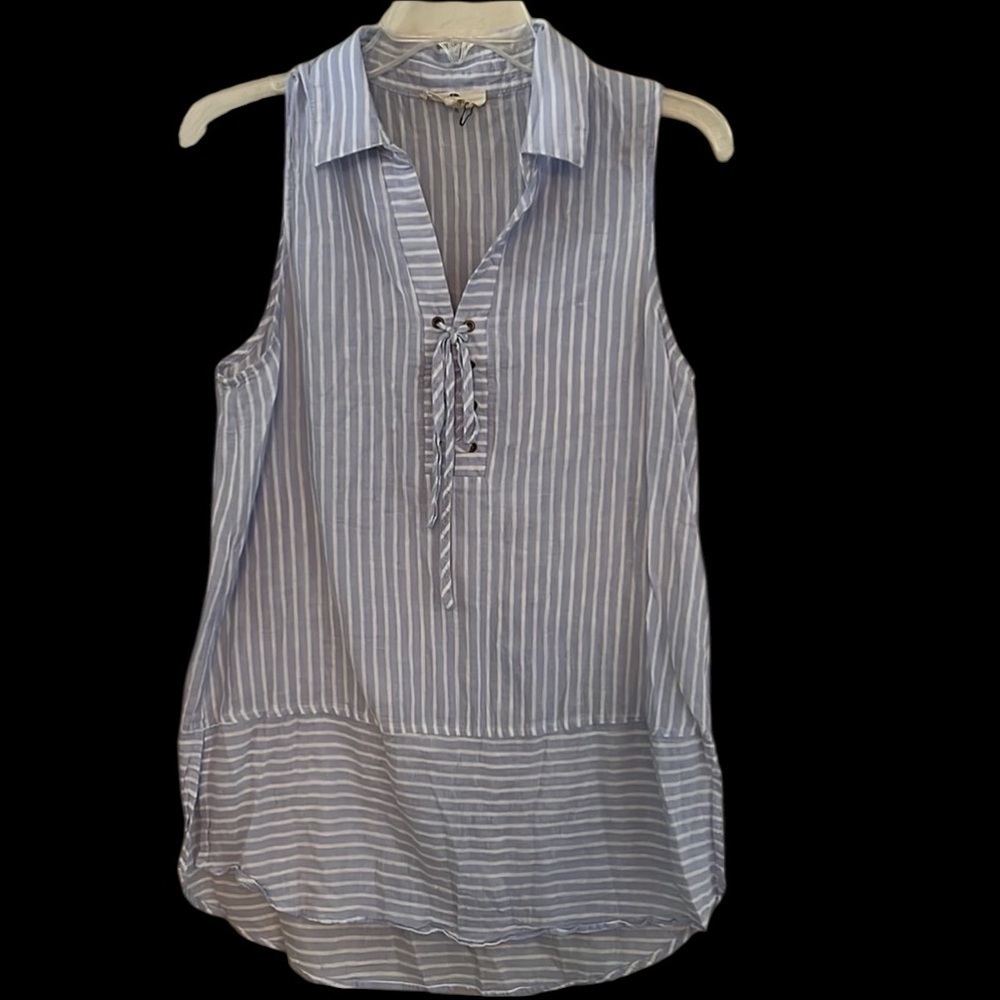 Entro Sz M New no Tag 100% Cotton Sleeveless Beachy Coastal Striped Blue White